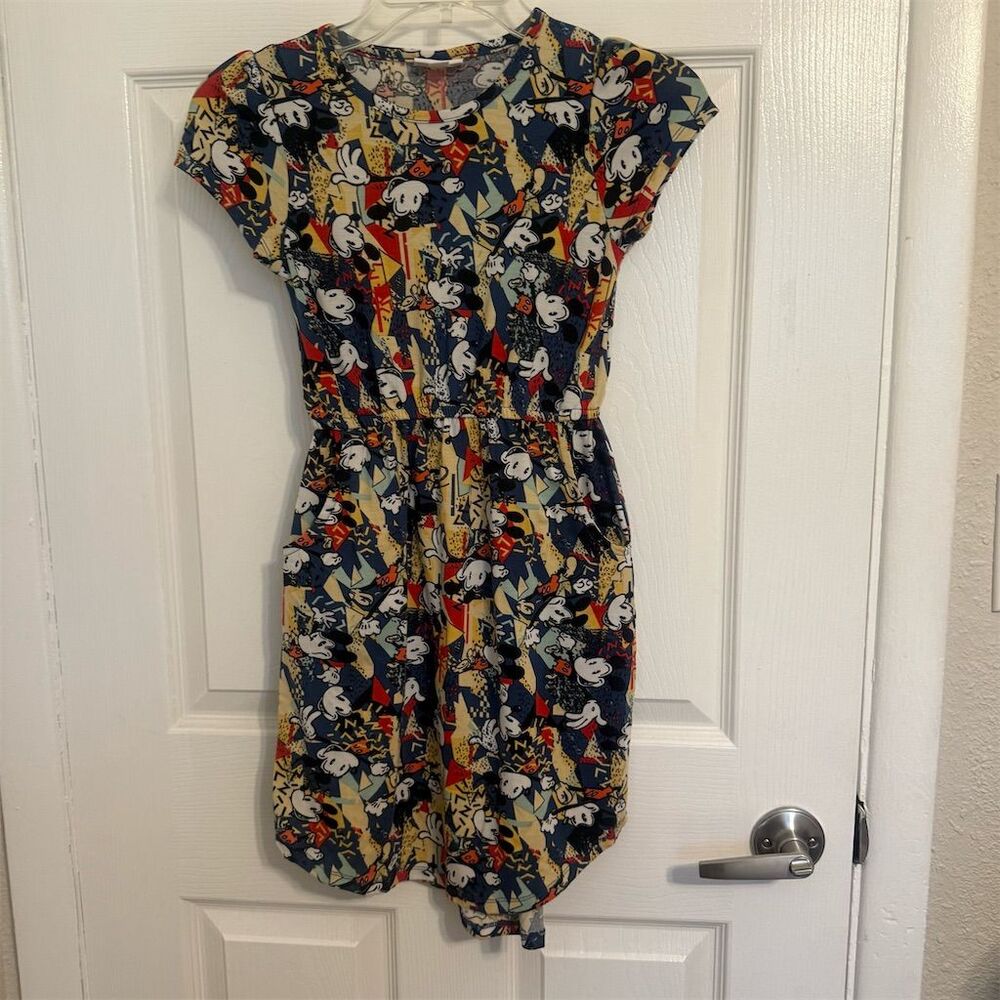 LuLaRoe Girls Size 10 Disney Mickey Mouse Mae Dress w/ Pockets